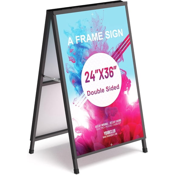 24x36 Inch A Frame Sign, Double-Sided Metal Sandwich Board, Heavy Duty Slide-in Sidewalk Signs for Outdoor Street Advertising Poster (Frame only)
