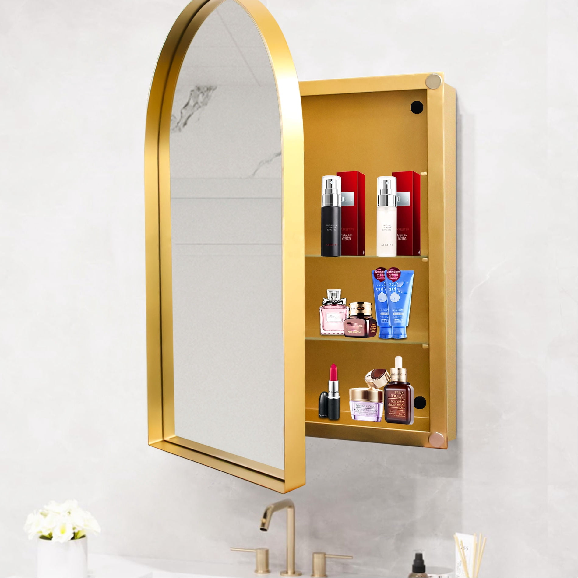 24x36 Inch Arched Recessed Medicine Cabinet | Wall-Mounted Storage with ...