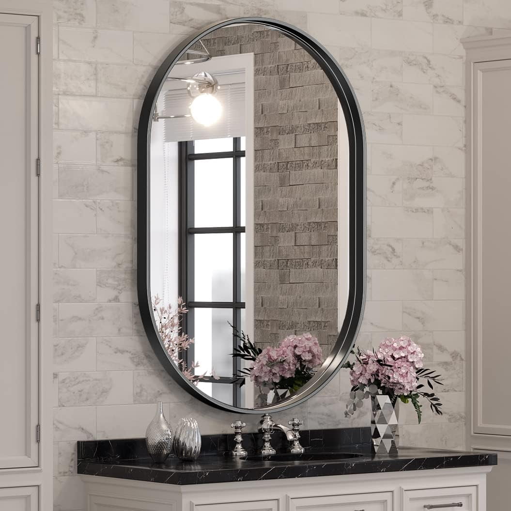 24x36 Inch Black Oval Mirror for Wall, Bathroom Vanity Mirrors with ...