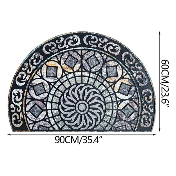 24x36 Inch Boho Semi Circular Floor Mat, Soft Crystal Velvet Half Moon Rug with Non Skid Backing, Absorbent Washable Bohemian Carpet for Home Indoor Decor