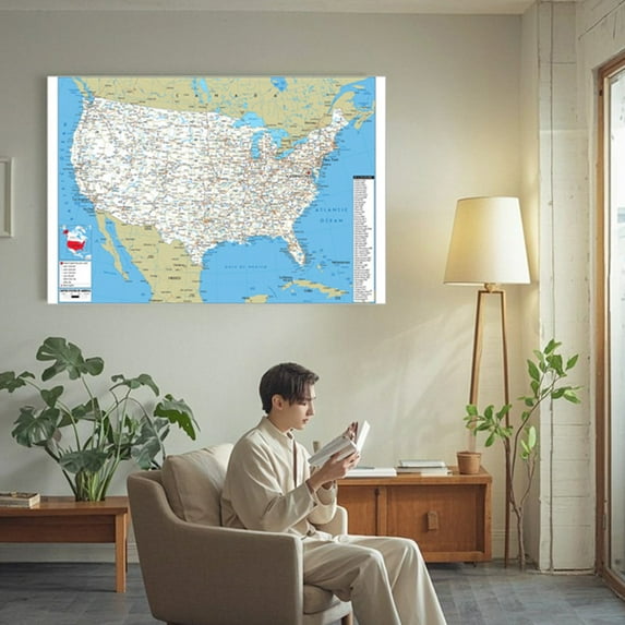24x36 Inch US Road Map Wall Poster - Standard Size White Canvas Map for Travel Planning & Reference