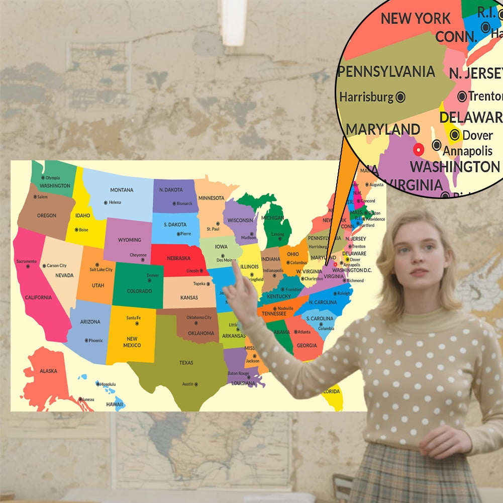24x36 Inch Updated US States Map Poster - Durable Polyester Cloth for ...