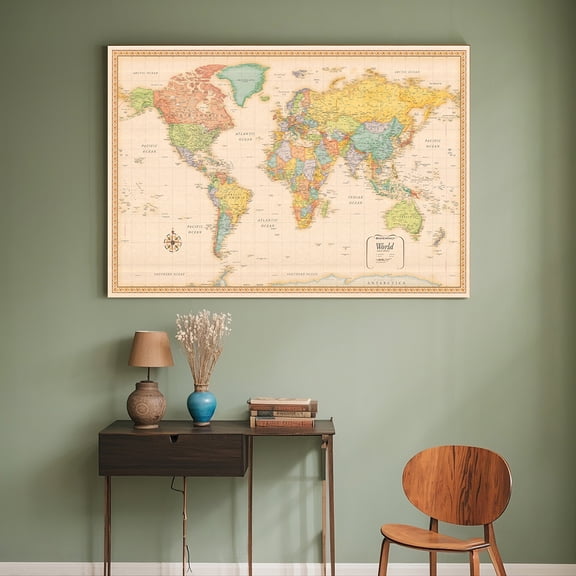 24x36 Inch World Wall Map - Tear-Resistant Fabric for Homeschool Geography & Family Command Centers