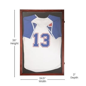 24x36 Jersey Display Case with Solid Pine Wood Frame, UV Treated Window, Velvet Backing Board, and Anti-Theft Lock in Mahogany