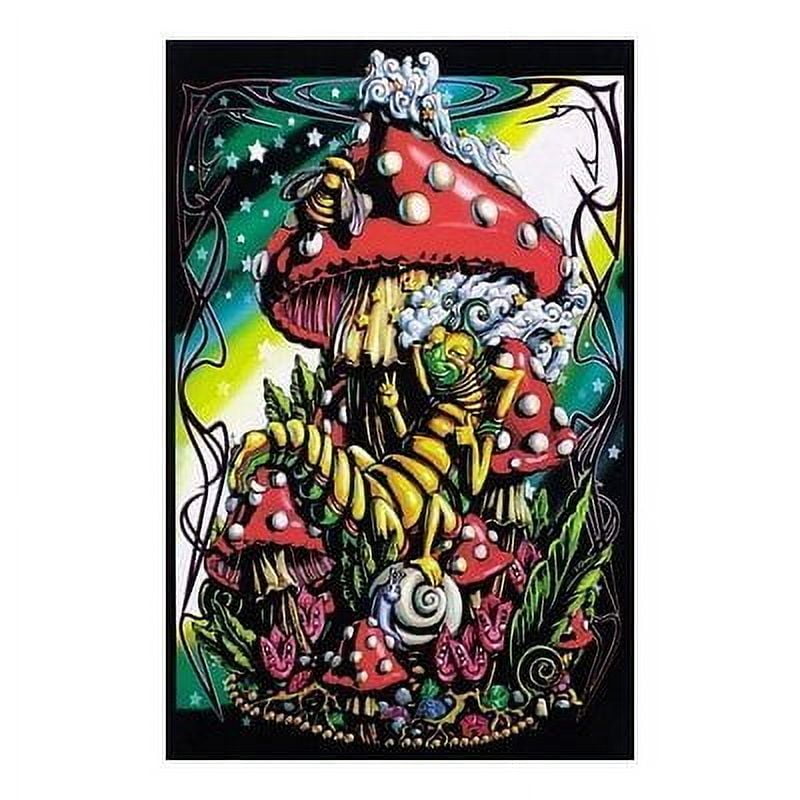 (24x36) Mushroom Caterpillar Fantasy Flocked Blacklight Poster Art Print by Poster Revolution
