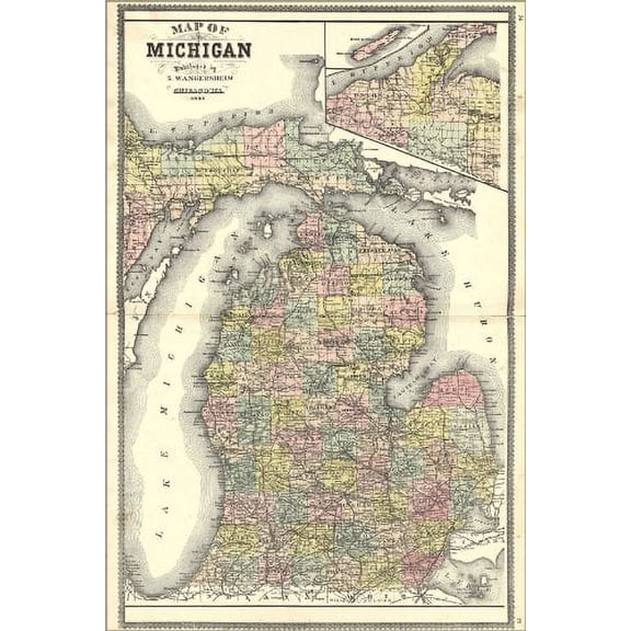 24x36 Poster - 1895 Map Of Michigan (reproduction)