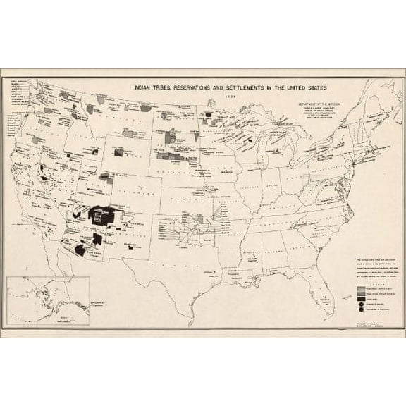 24x36 Poster - 1939 Map Of Native American Indian Reservations (reproduction)