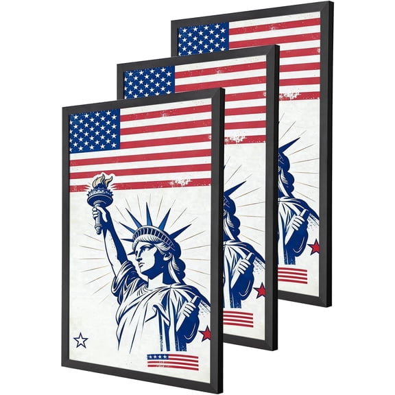KCRasan 24x36 Poster Frame 3 Pack, Wood Black Picture Frame with Acrylic Glass, Wall Display Frame for Vertical Home Decor Movie Posters