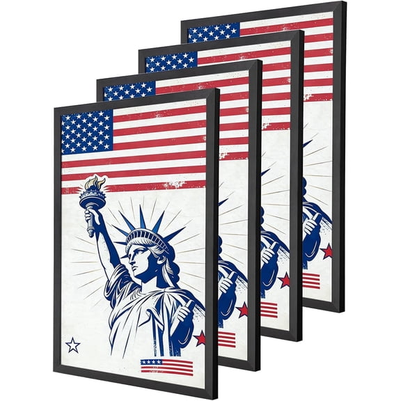 KCRasan 24x36 Poster Frames 4 Pack, Wood Black Picture Frame with Acrylic Glass, Wall Display for Vertical Home Decor Movie Posters, Modern Style
