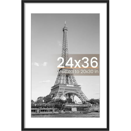 HearthHarmony 24x36 Poster Frame, Display Pictures 20x30 with Mat or 24 x 36 Without, Wall Hanging Picture Frames, Black, 1 Pack