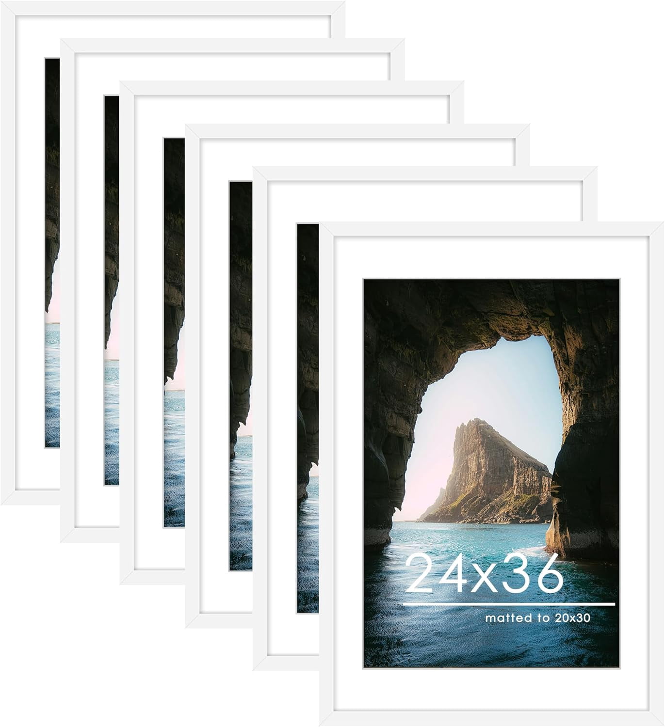 24x36 Poster Frame Set of 6, Display Pictures 20 x 30 with Mat or 24 x ...