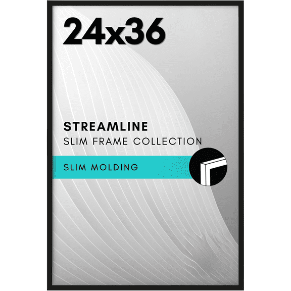 24x36 Poster Frame with Polished Plexiglass - Streamline Collection - Thin Border Picture Frame for Wall Display - Hanging Hardware Included - Black