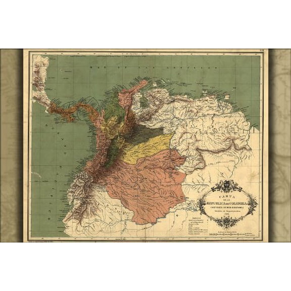 24x36 Poster; Map Of Colombia Panama 1886; Antique Reprint