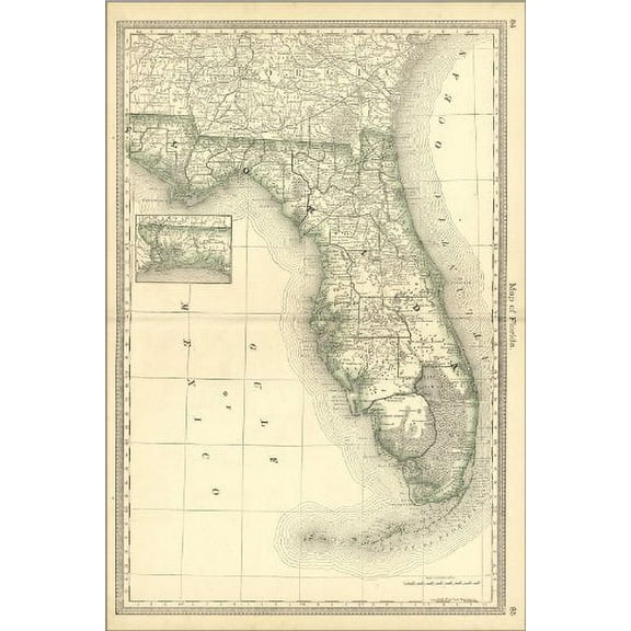 24x36 Poster; Map Of Florida 1881; Antique Reprint