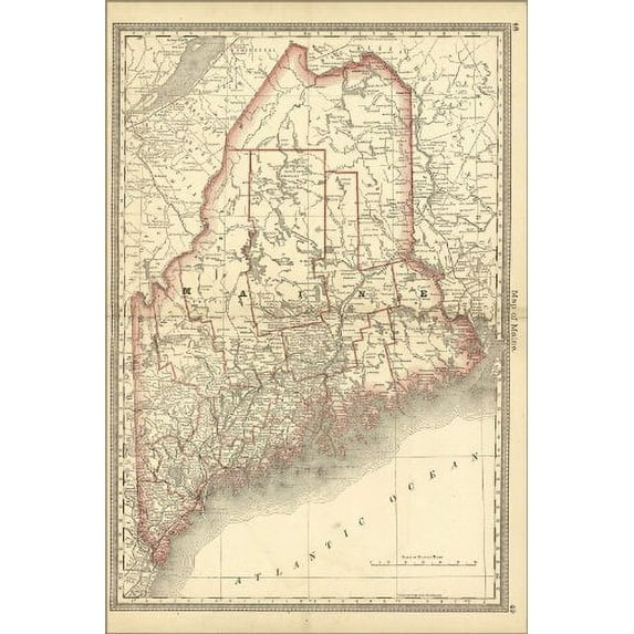 24x36 Poster; Map Of Maine 1881; Antique Reprint