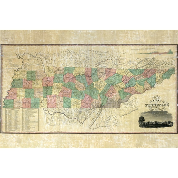 24x36 Poster; Map Of Tennessee 1832; Antique Reprint
