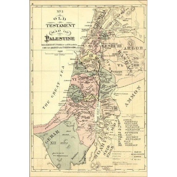24x36 Poster; Old Testament Map Palestine Israel Holy Land 1881; Antique Reprint