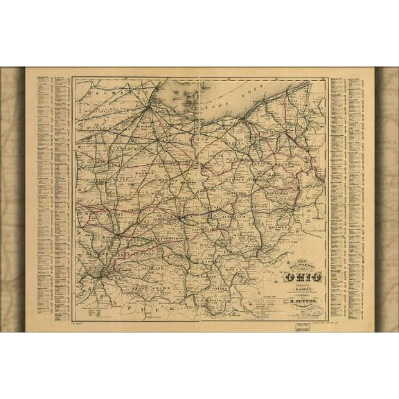 24x36 Poster; Railroad Map Of Ohio 1882; Antique Reprint