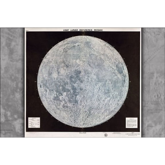 24x36 Poster; USAF Lunar Reference Mosaic 1966 Moon Map; Antique Reprint