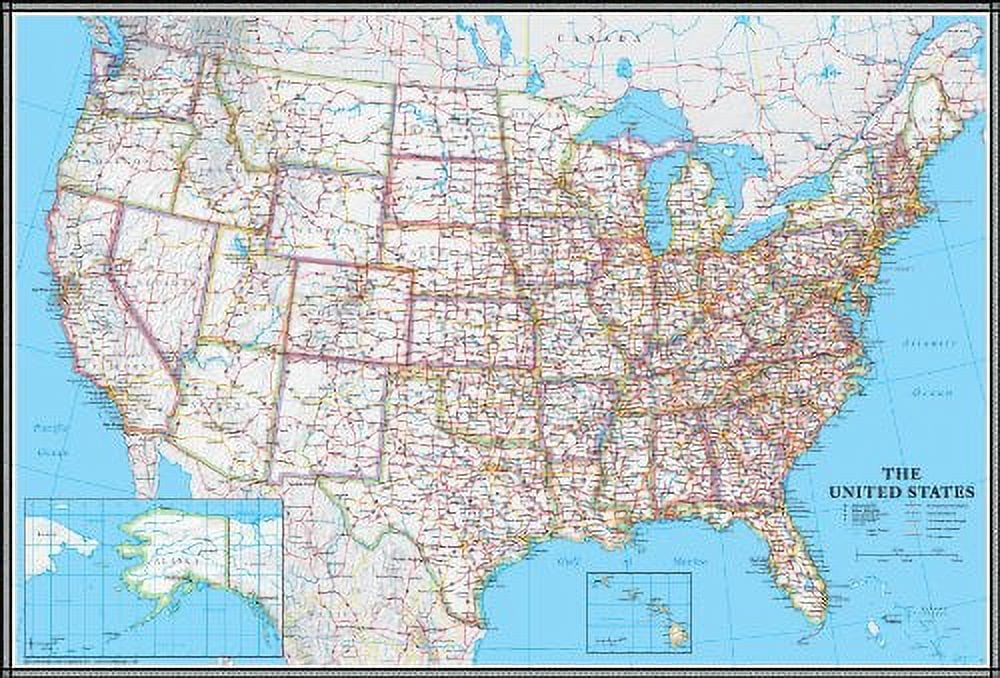 Large Laminated United States Wall Map Poster, 24x36 Inches