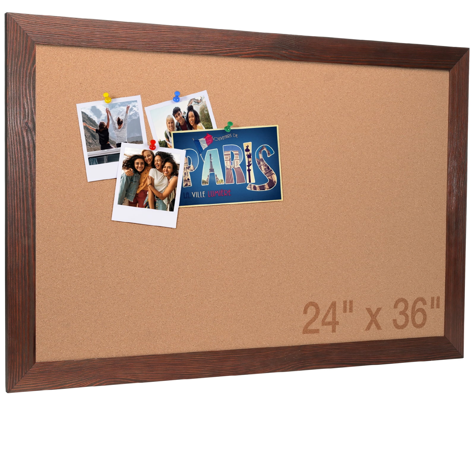 Rustic Brown Wood Frame 24" x 36" Cork Bulletin Board