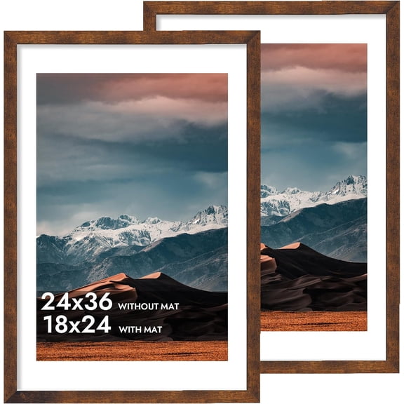 24x36 Wooden Poster Frame with 20x30 Mat and Plexiglass (Dark Brown Set of 2)