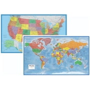 24x36 World and USA Classic Premier 3D Two Wall Map Set - Folded Paper