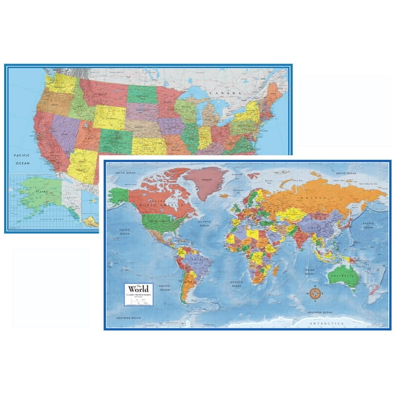 24x36 World and USA Classic Premier 3D Two Wall Map Set - Laminated
