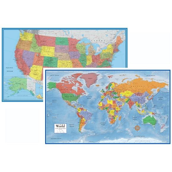 24x36 World and USA Classic Premier 3D Two Wall Map Set