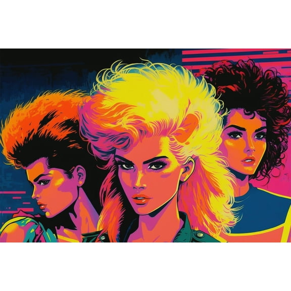 24x36 gallery poster, 1980s neon synth pop girls in the New Wave style p9