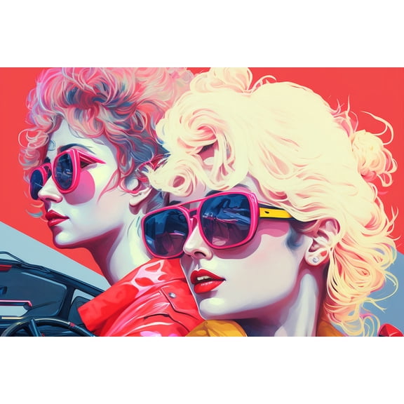 24x36 gallery poster, 1980s neon synth pop girls new wave art p4