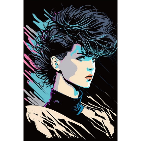 24x36 gallery poster, 1980s new wave synth pop girl salon art p10