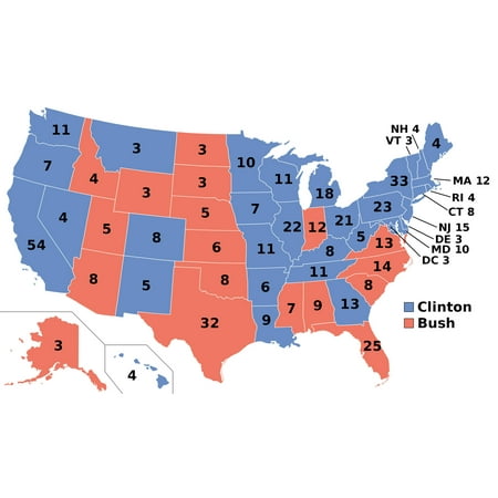24x36 gallery poster, 1992 Presidential election electoral vote results map