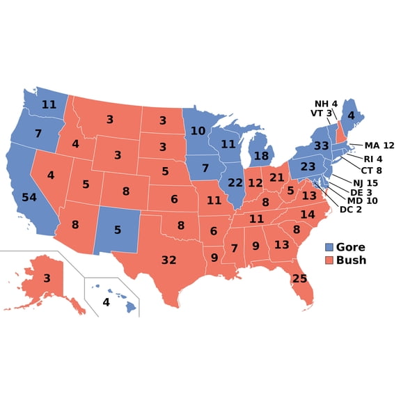 24x36 gallery poster, 2000 Presidential Election Results, President Bush Vs Al Gore