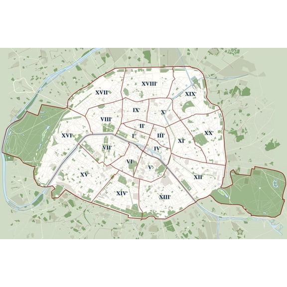 24x36 gallery poster, A map of the arrondissements of Paris