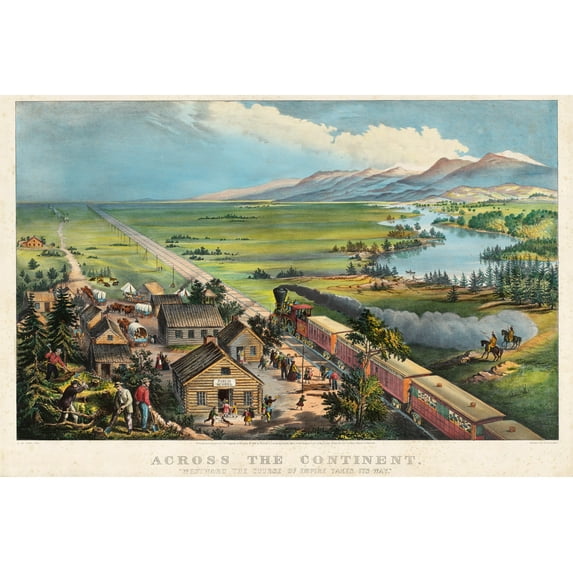 24x36 gallery poster, Across the Continent Westward the Course of Empire Takes its Way by Fanny Palmer (1868) Currier and Ives