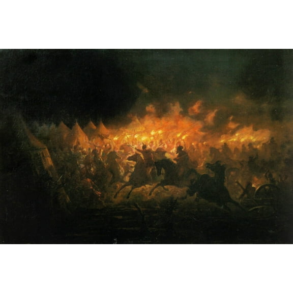 24x36 gallery poster, Battle with Torches, by Theodor Aman, Vlad the Impaler Night Attack at Targoviste