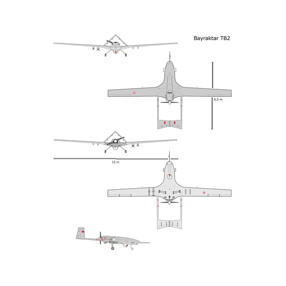 24x36 gallery poster, Bayraktar TB2 drone diagram