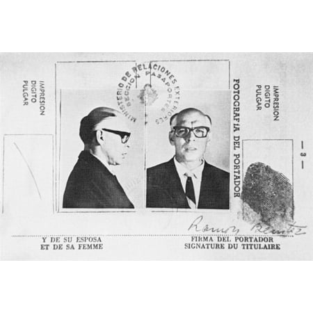 24x36 gallery poster, Che Guevara's 1966 passport featuring him in disguise with a false name