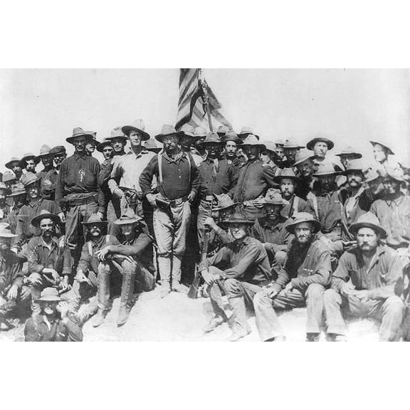 24x36 gallery poster, Colonel Theodore Roosevelt and the Rough Riders after capturing Kettle Hill in Cuba in July 1898