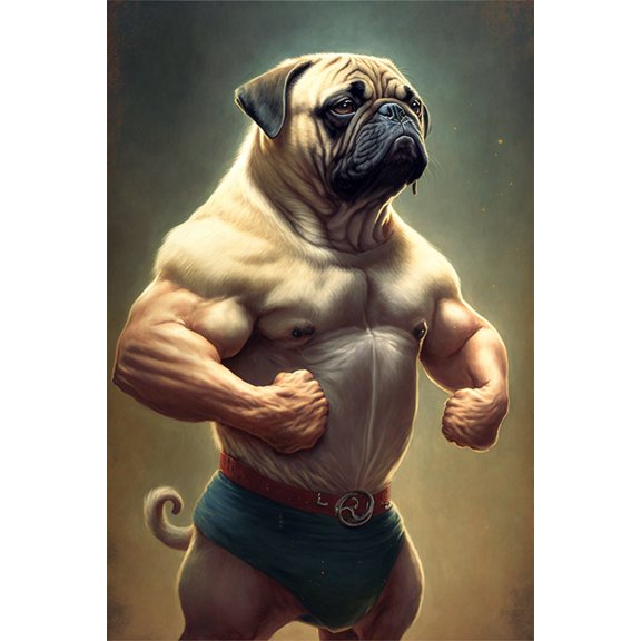 24x36 gallery poster, Flexing Pug p1