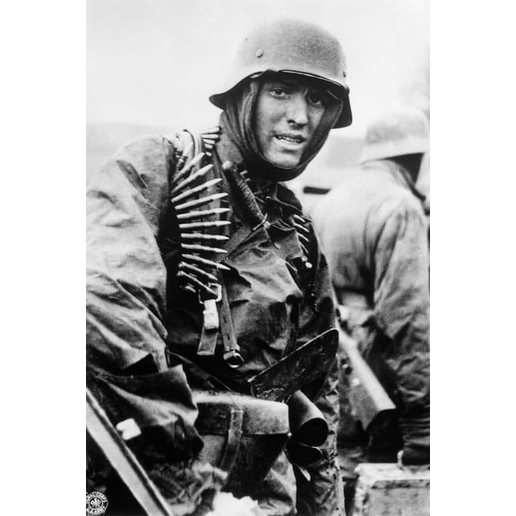 24x36 gallery poster, German machine gunner marching through the Ardennes in December 1944, Battle of the Bulge