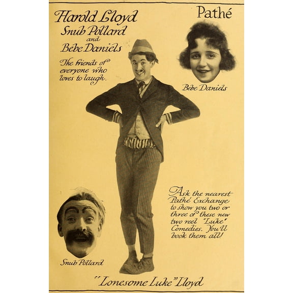 24x36 gallery poster, Harold Lloyd as Lonesome Luke, with Snub Pollard and Bebe Daniels 1917