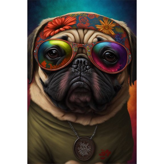 24x36 gallery poster, Hippie Pug p1