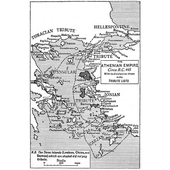 24x36 gallery poster, Map of Athenian Empire in 445 BC, according to the Tribute Lists, Ancient Greece