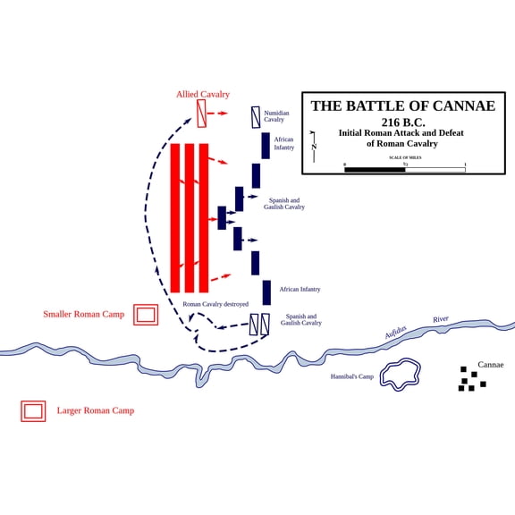 24x36 gallery poster, Map of Battle of Cannae, 215 BC - Initial Roman attack