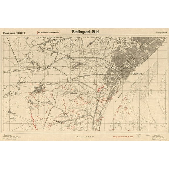 24x36 gallery poster, Map of Battle of Stalingrad South, 1942 from German General Staff