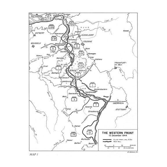 24x36 gallery poster, Map of Battle of the Bulge 15 December 1944