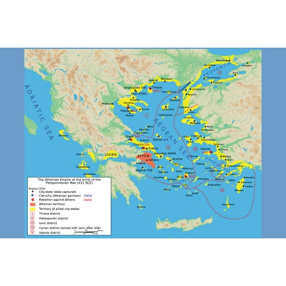 24x36 gallery poster, Map of Delian League (Athenian Empire), immediately before the Peloponnesian War in 431 BC, Ancient Greece