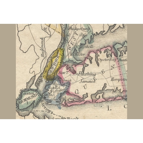 24x36 gallery poster, Map of Five boroughs New York City 1814